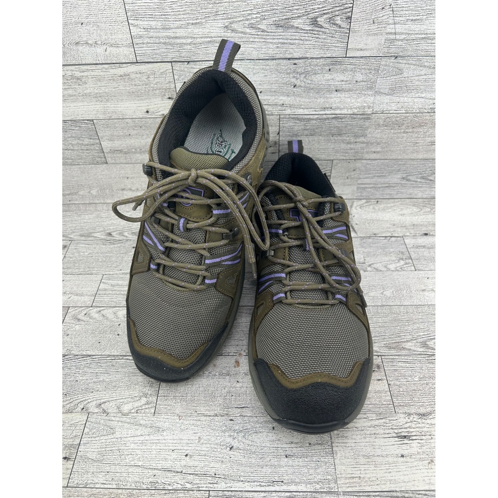 OrthoFeet Delta 947 Women Sz 9.5 Wide Hiking Shoes Waterproof Olive Green Purple